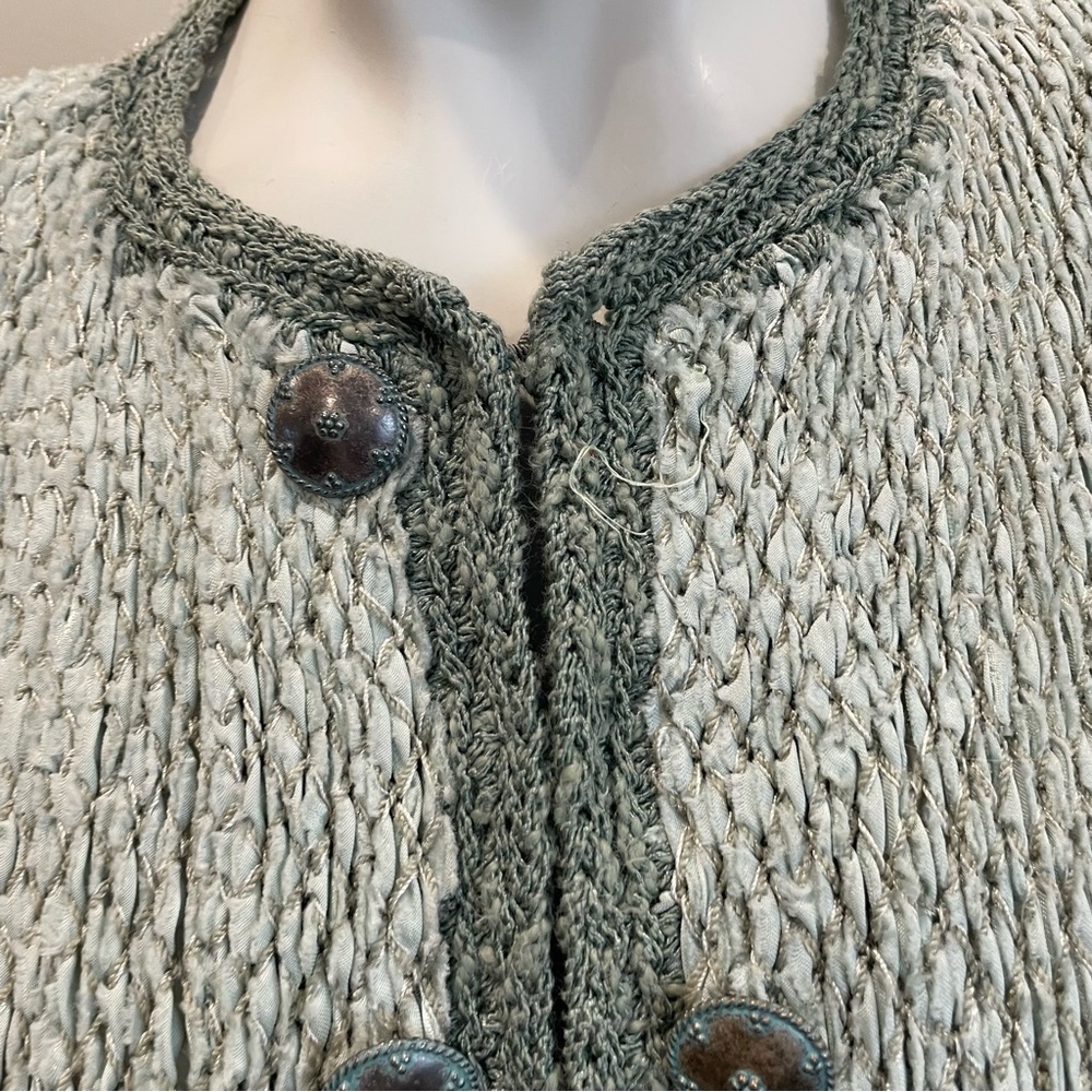 ESTELLE Vintage 80s Sea Foam Green Woven Cardigan Sweater Art to Wear - Picture 6 of 9